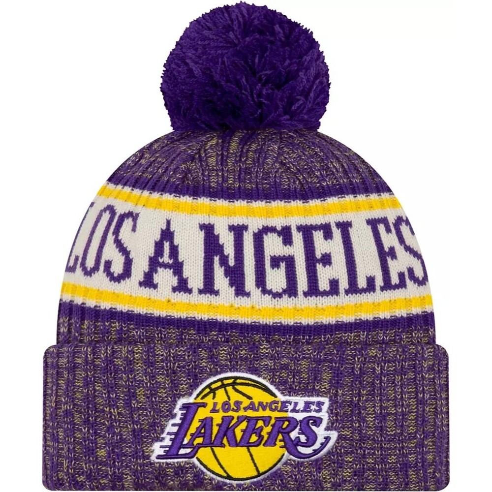 New Era Los Angeles Lakers NBA Sport Knit Removable Pom Beanie Cuffed Cap Hat